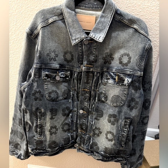PURPLE BRAND MONOGRAM PRINT FADED DENIM JACKET SIZE LARGE - Picture 14 of 14